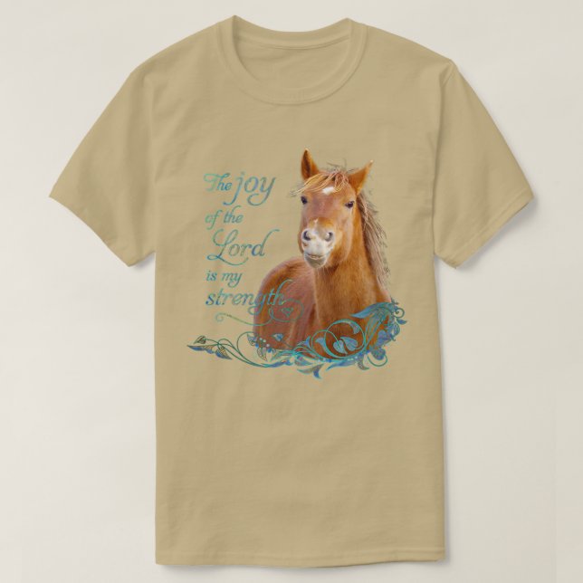 Camiseta Biblia cristiana versus caballo sonriente (Diseño del anverso)