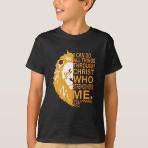 Camiseta Biblia cristiana versus cabeza de león puedo hacer