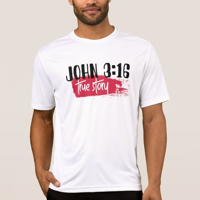 Camiseta Biblia cristiana versus John 3:16 Historia verdade (Anverso)