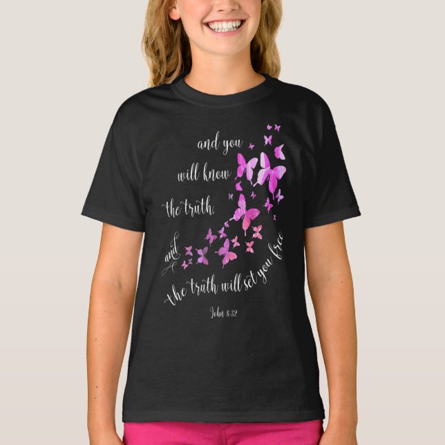 Camiseta Biblia cristiana versus mariposa mujeres y Chicas (Anverso)