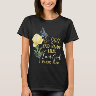 Camiseta Biblia cristiana versus Salmo 4610 Flor Mariposa