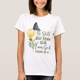 Camiseta Biblia cristiana versus Salmo 4610 Flor Mariposa