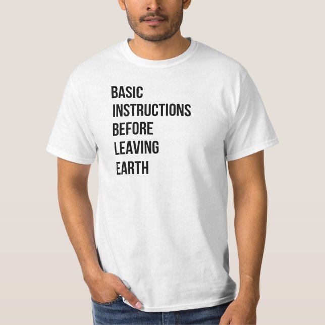 Camiseta BIBLIA: Instrucciones básicas antes de dejar la (Anverso)