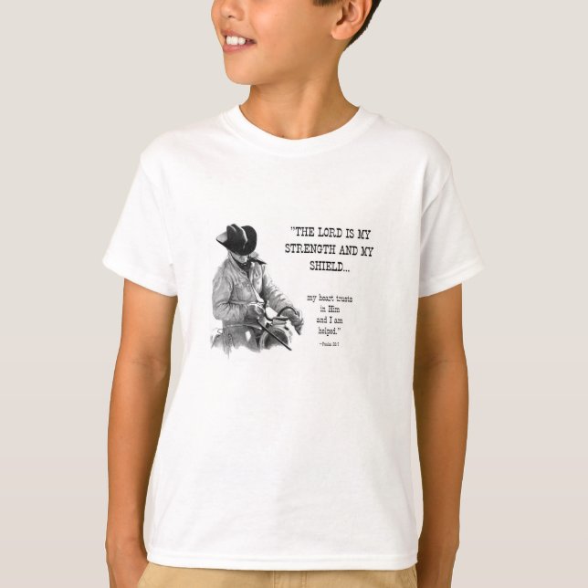CAMISETA BIBLIA: STRENTGH, ESCUDO: REALISMO PENCIL (Anverso)