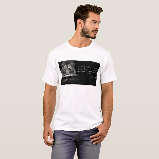 Camiseta Biblia Verse Scripting 1 Peter 5:8 KJV Unisex (Anverso completo)