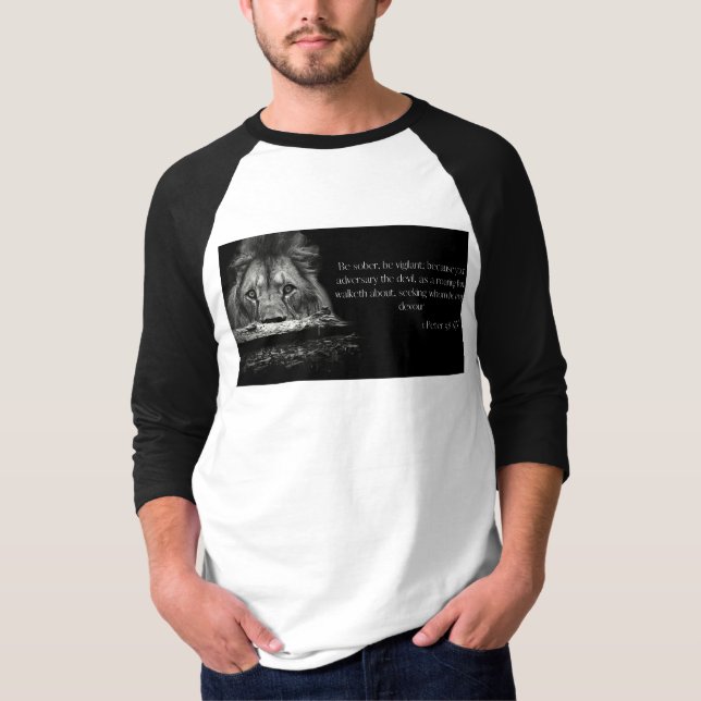 Camiseta Biblia Verse Scripture 1 Peter 5:8 KJV 3/4 Hombres (Anverso)