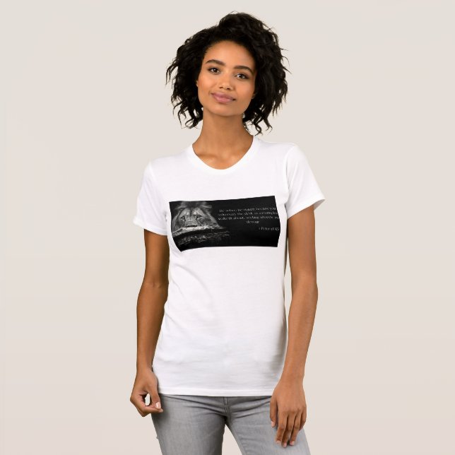 Camiseta Biblia Verse Scripture 1 Peter 5:8 KJV Mujeres (Anverso completo)