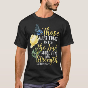 Camiseta Bíblica cristiana versus mariposa Rosa flor Isaiah