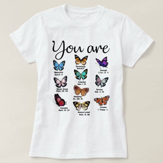 Camiseta Bíblica de mariposa contra ti eres bello religioso (Diseño del anverso)