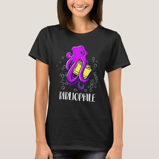 Camiseta Bibliophile Octopus Book Reading (Anverso)