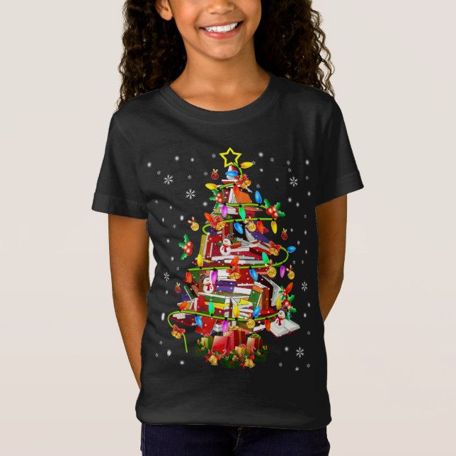 Camiseta Biblioteca de árbol de navidad Xmas Lights Tree Bo (Anverso)