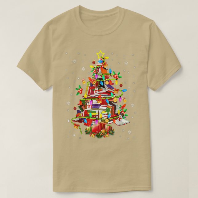 Camiseta Biblioteca de árbol de navidad Xmas Lights Tree Bo (Diseño del anverso)