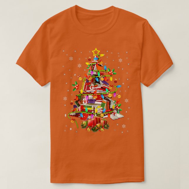 Camiseta Biblioteca de árbol de navidad Xmas Lights Tree Bo (Diseño del anverso)