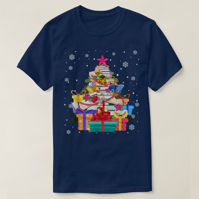 Camiseta Biblioteca de árbol de navidad Xmas Lights Tree Bo (Diseño del anverso)