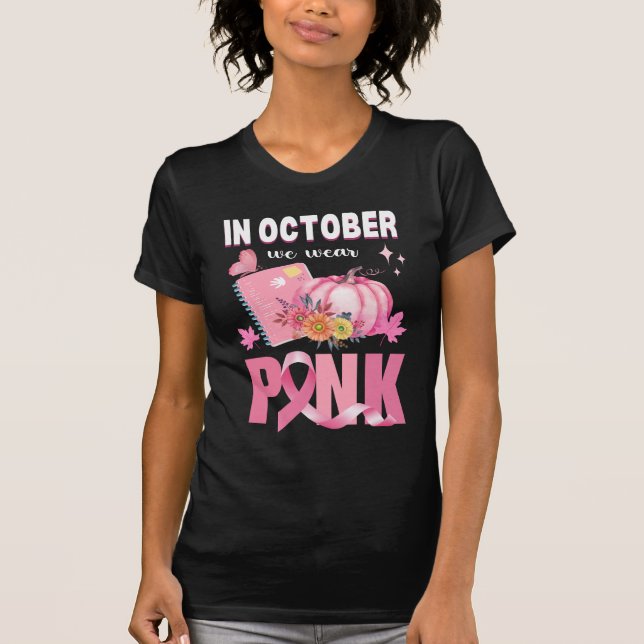 Camiseta Biblioteca de Cinta Rosa Halloween de Cáncer de Ma (Anverso)