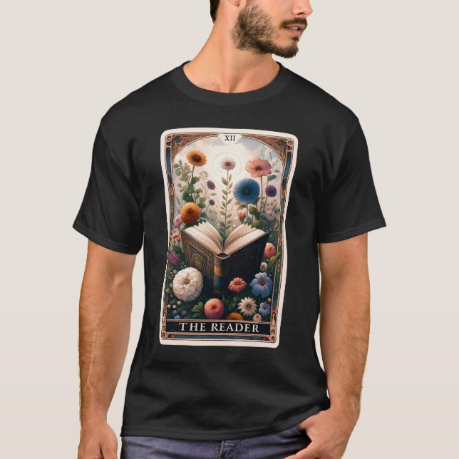 Camiseta Biblioteca de libros de la tarjeta de lector Tarot (Anverso)