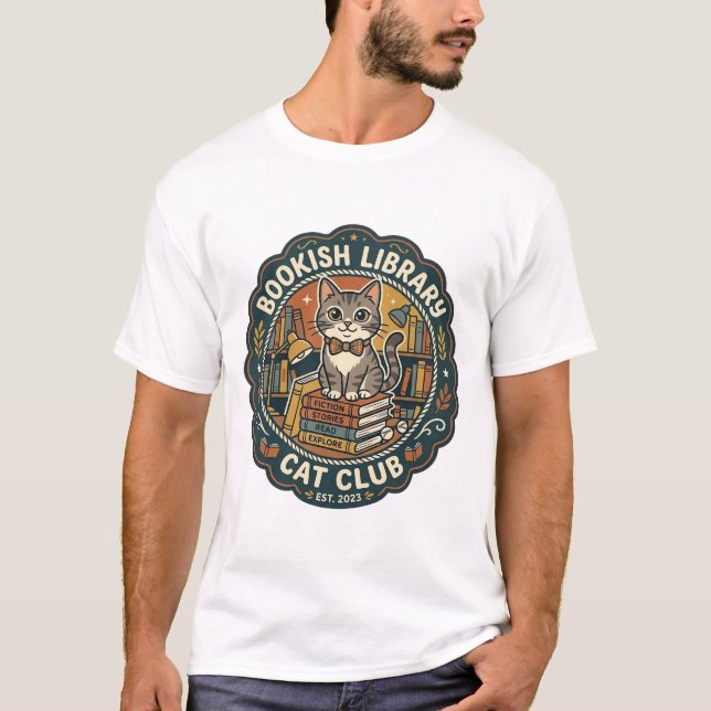 Camiseta Biblioteca Felina libresca Arte Vectorial POD - Li (Anverso)