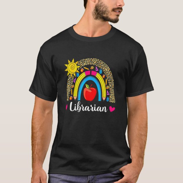 Camiseta Bibliotecario Boho Arcoíris Leopardo De Vuelta Al  (Anverso)