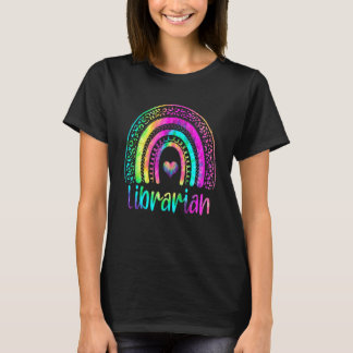 Camiseta Bibliotecario escolar Rainbow Leopard Tie Dye Libr