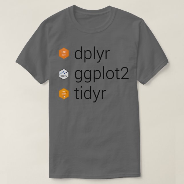 Camiseta Bibliotecas de tiverso dplyr ggplot2 tidyr (Diseño del anverso)