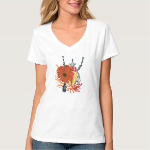 Camiseta Bicho rojo y amarillo con flores