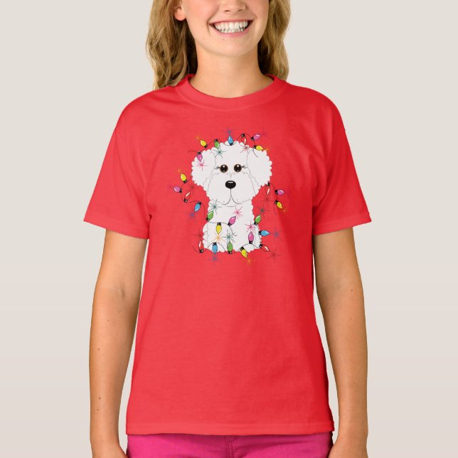 Camiseta Bichon Frise con las luces de navidad (Anverso)