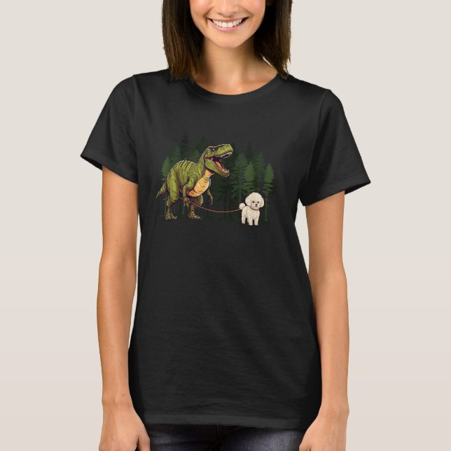 Camiseta Bichon Frise Dinosaur T-Rex Walking Funny Dog Trex (Anverso)