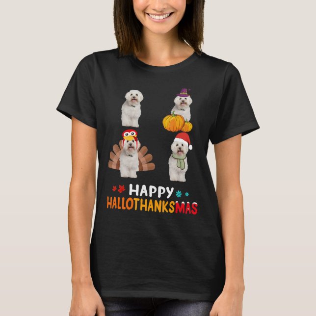 Camiseta Bichon Frise Dog Happy Hallothanksmas (Anverso)