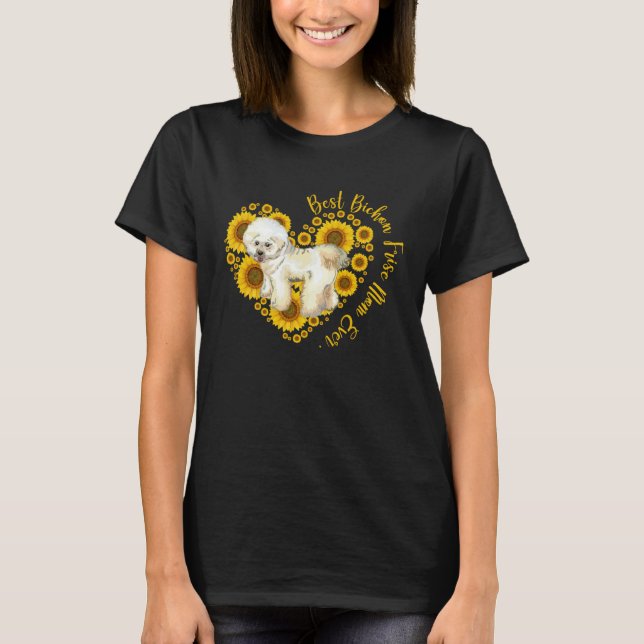 Camiseta Bichon Frise Mom Sunflower Heart  Mother s Day (Anverso)