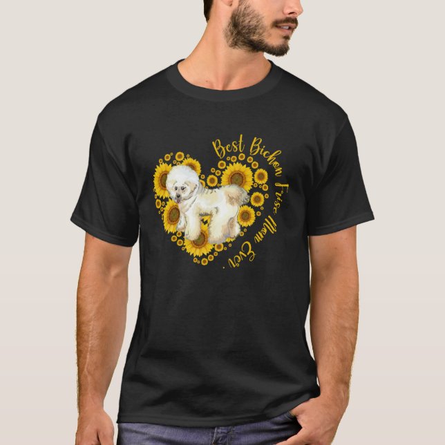 Camiseta Bichon Frise Mom Sunflower Heart  Mother s Day (Anverso)