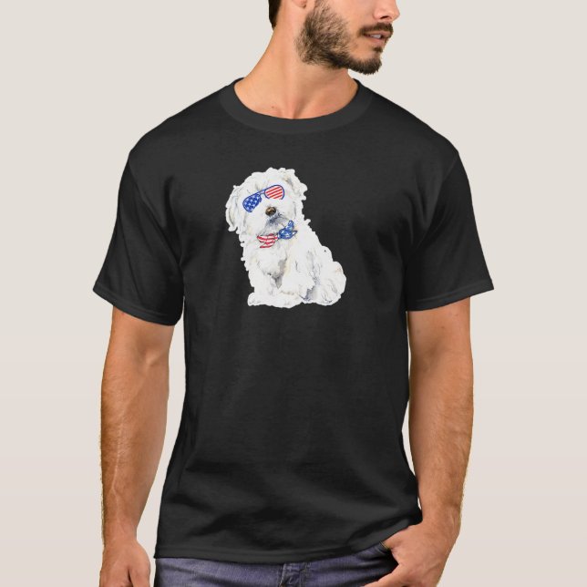 Camiseta Bichon Frise Perro Maltés De Cachorro Usando Gafas (Anverso)