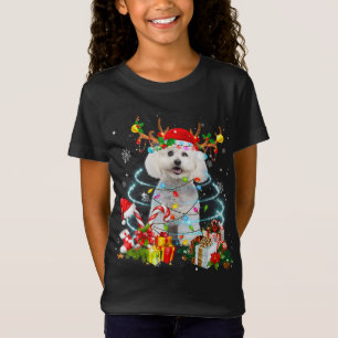 Camiseta Bichon Frise Reindee Árbol de Navidad enciende Paj