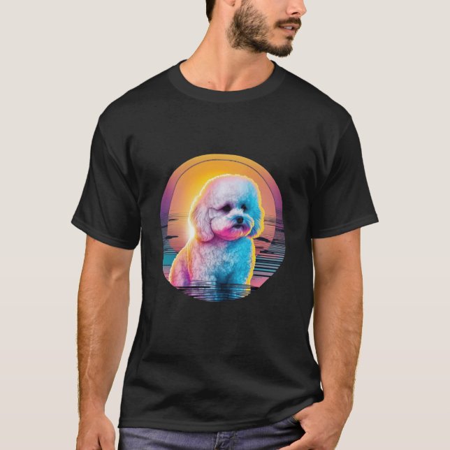Camiseta Bichon Frise Synthwave 80s Retrowave Aesthetic (Anverso)