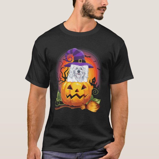 Camiseta Bichon Frise Witch Pumpkin Halloween Perro Lover (Anverso)