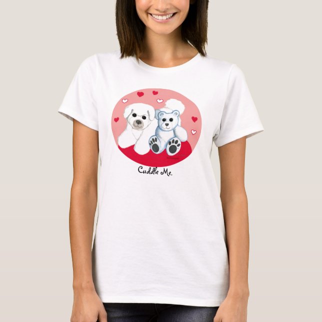 Camiseta Bichon Frise y corazones del oso de peluche (Anverso)