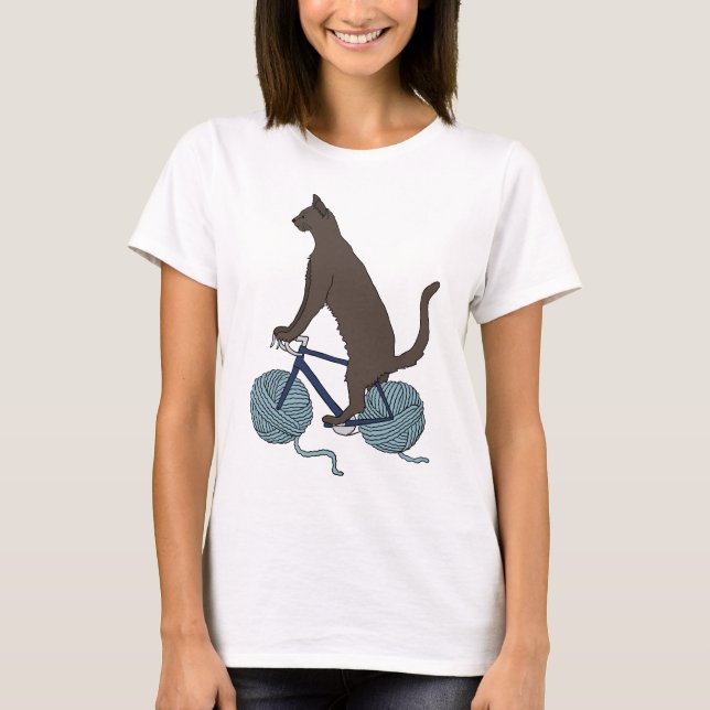 Camiseta Bici del montar a caballo del gato con las ruedas (Anverso)