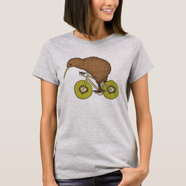 Camiseta Bici del montar a caballo del kiwi con las ruedas (Anverso)