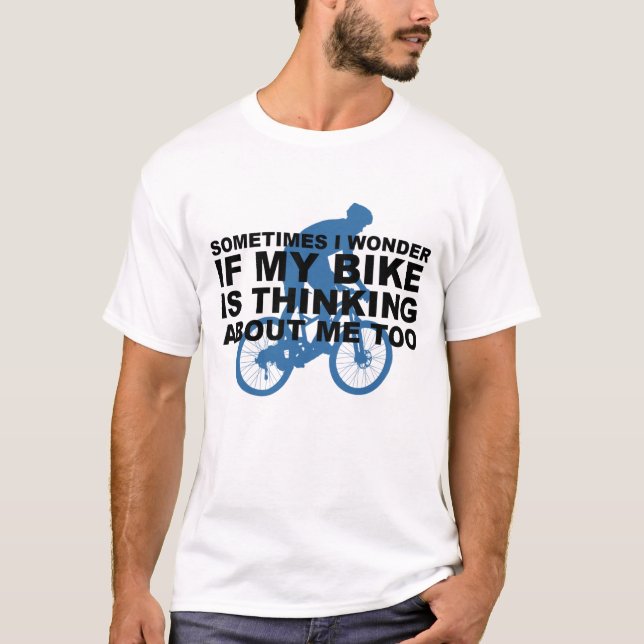 Camiseta Bici divertida que piensa en negro azul de la cita (Anverso)