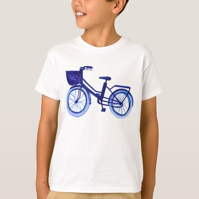 Camiseta Bicicleta azul de la acuarela (Anverso)