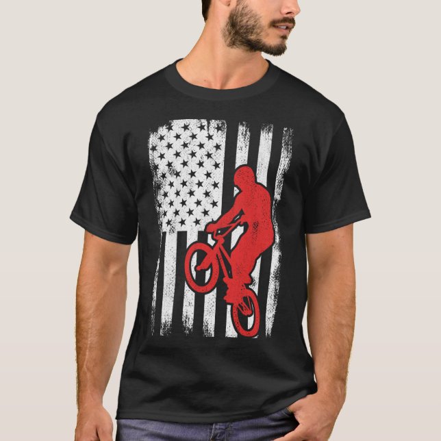 Camiseta Bicicleta BMX Bandera USA BMX Rider Wheelie (Anverso)