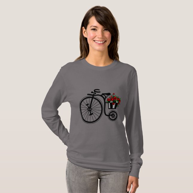 Camiseta Bicicleta de flores de cosecha románticas (Anverso completo)