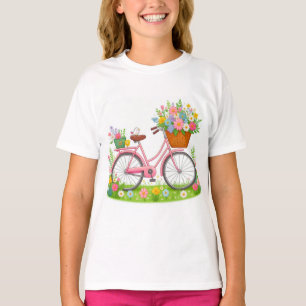 Camiseta Bicicleta de primavera con flores y pájaro