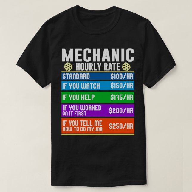 Camiseta Bicicleta Mecánica Automática Tarifas por hora (Diseño del anverso)