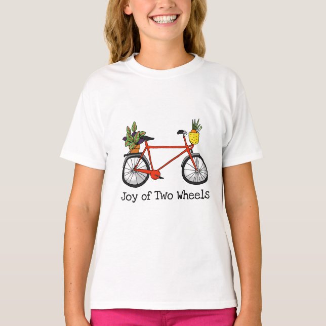 Camiseta bicicleta roja con planta verde (alegría de dos ru (Anverso)