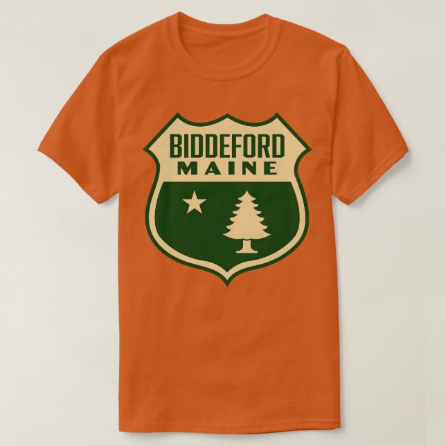 Camiseta Biddeford Maine Retro Pine Tree Shield Tan (Diseño del anverso)