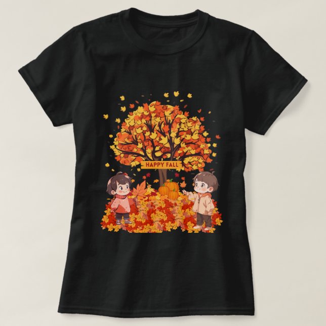 Camiseta Bienestar estacional Feliz otoño, niños y abandono (Diseño del anverso)