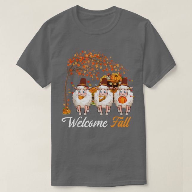 Camiseta Bienvenida Árbol de Otoño Tres Calabazas de Ganade (Diseño del anverso)