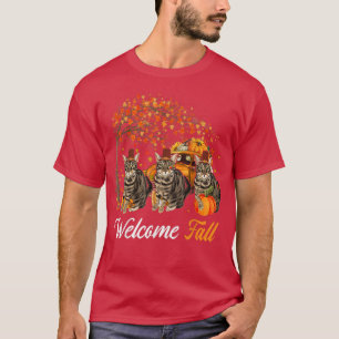 Camiseta Bienvenida Árbol De Otoño Tres Gatos Con Amante De