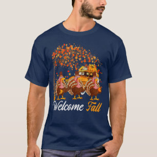 Camiseta Bienvenida Árbol De Otoño Tres Pavos Con Pi De Cal