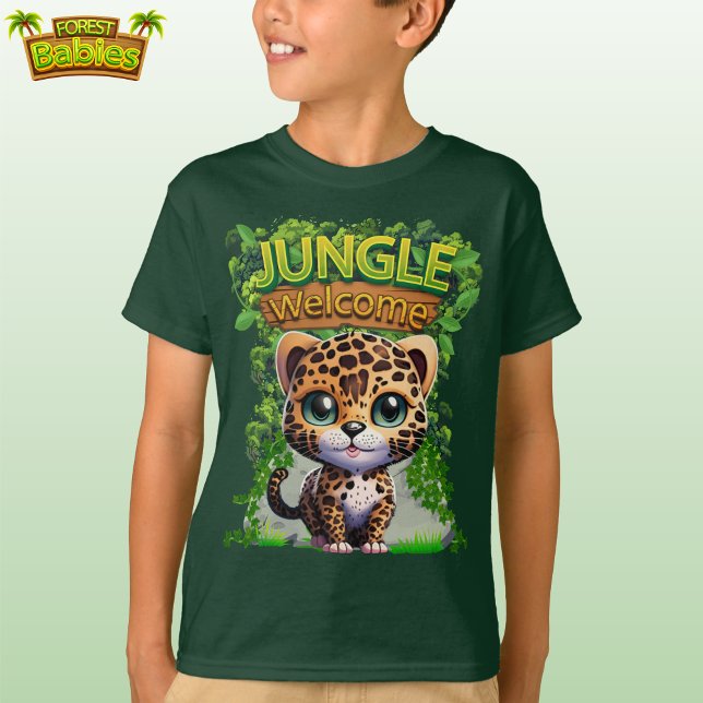 Camiseta bienvenida de la jungla leopardo fauna gatito gati (Green Jungle Welcome Leopard Cub T-shirt Kitten Woodland Wildlife Kitty Cat nature-inspired shirt 🐆)